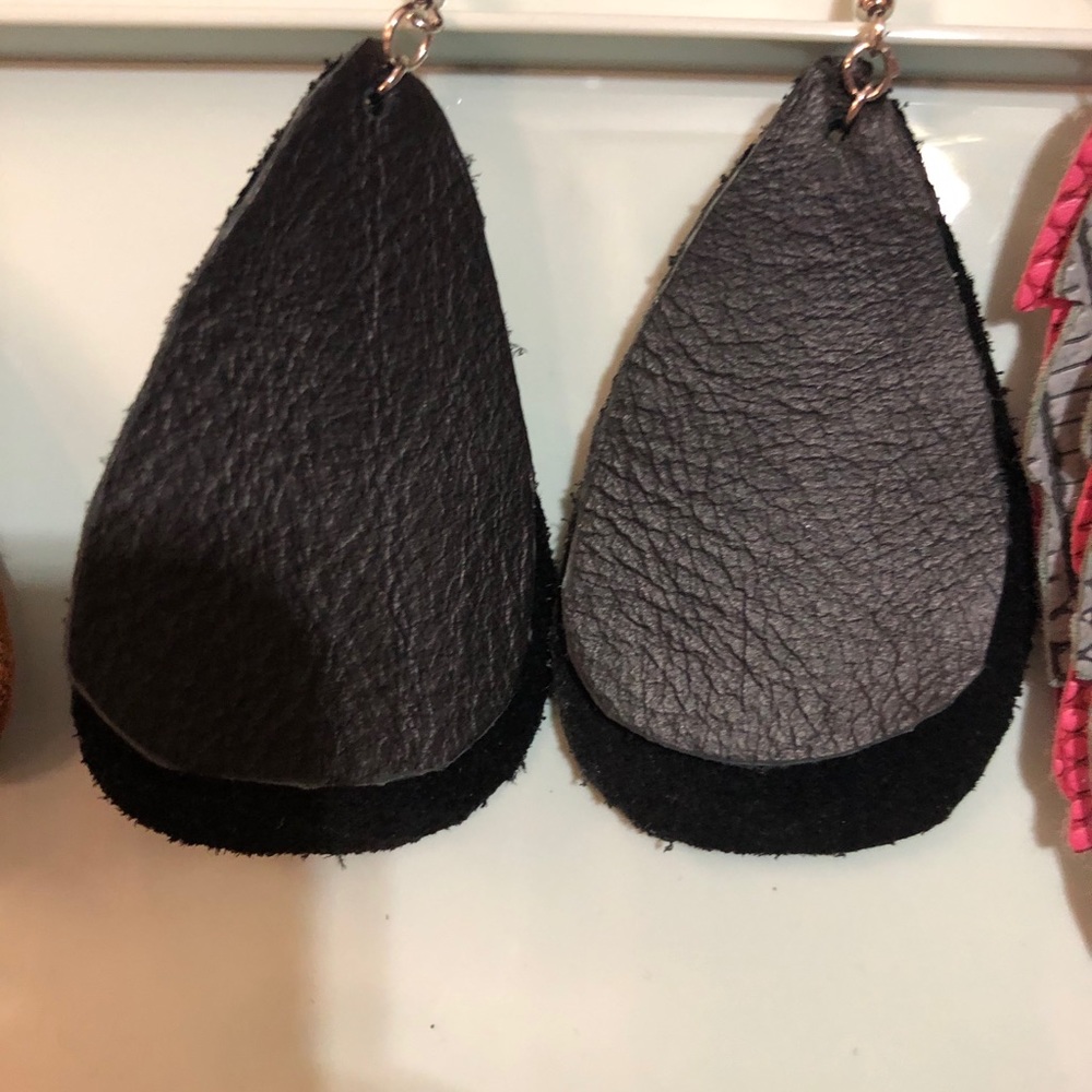 Faux leather/leather earrings. Handmade earrings. - Picture 1 of 16